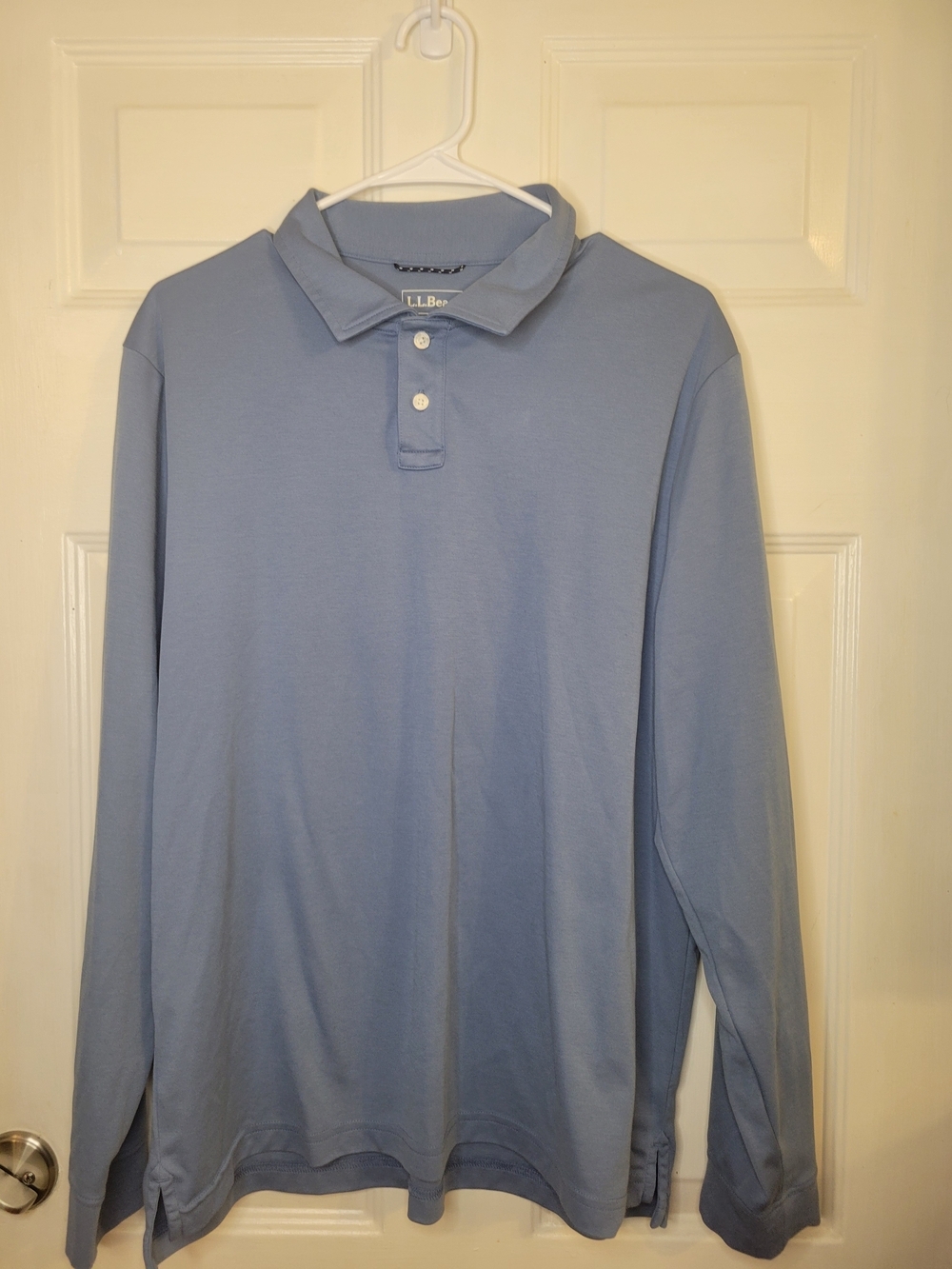 LL Bean Polo Shirt Rugby Slightly Fitted Blue Long Sleeve Men Large Regular - Picture 5 of 8